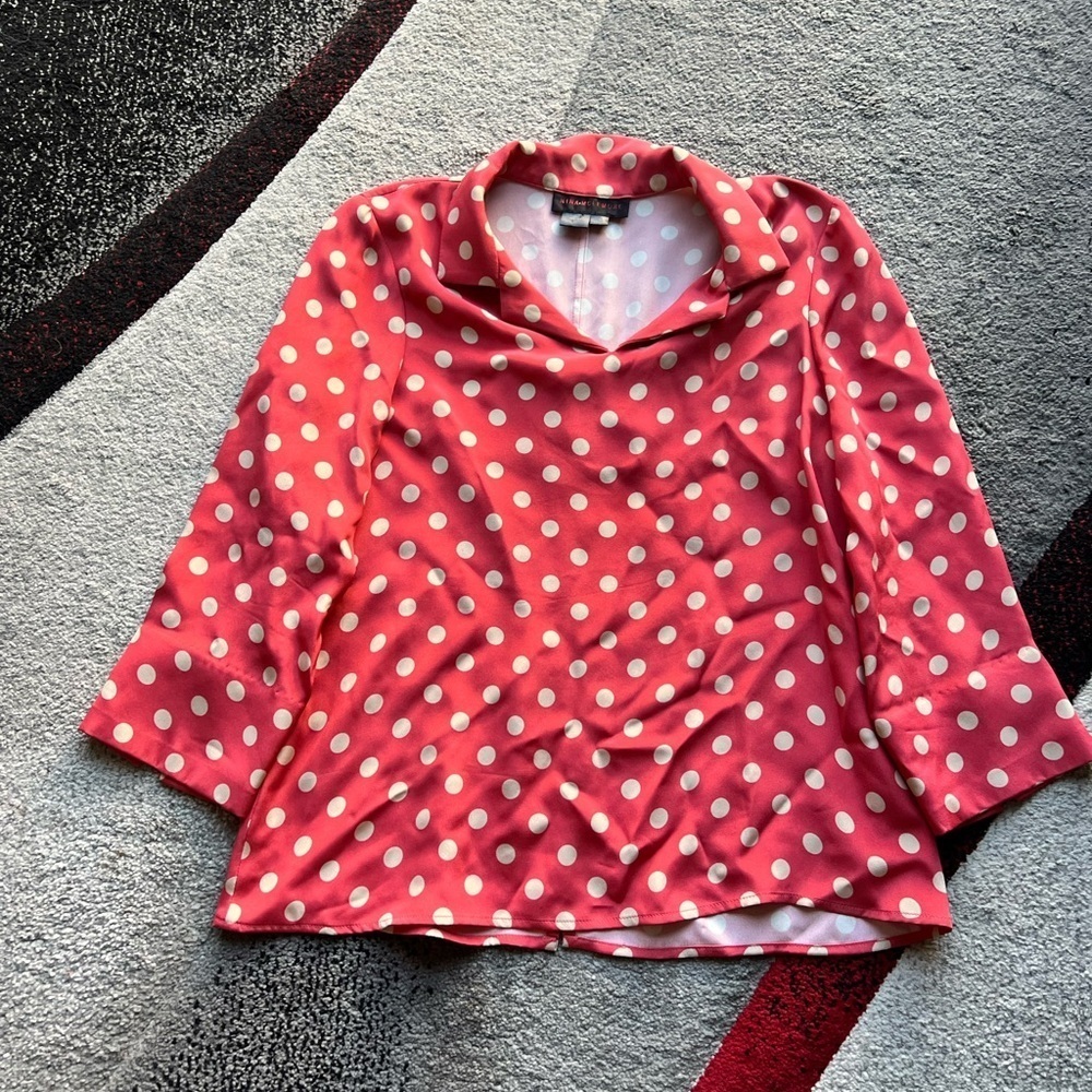 Nina McLemore Orange Silk Polka Dot Blouse